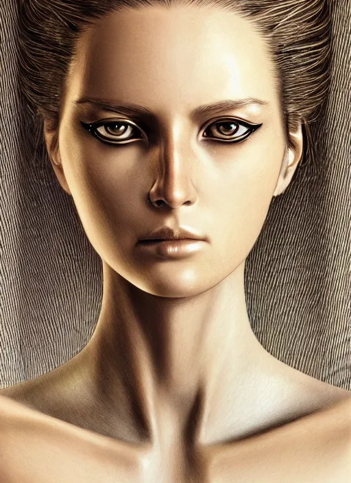 Prompt: extremely detailed, intricate photorealistic portrait of beautiful female android, art by jean - michel folon