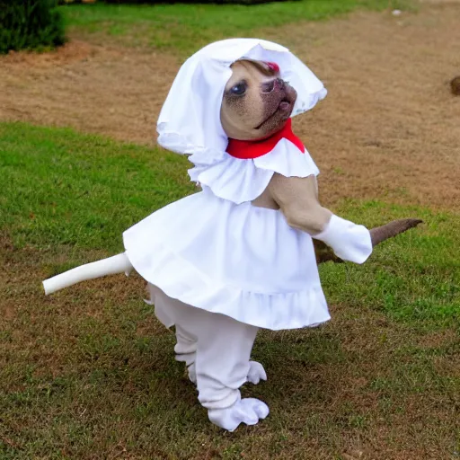 Prompt: a pit bull wearing a maid costume