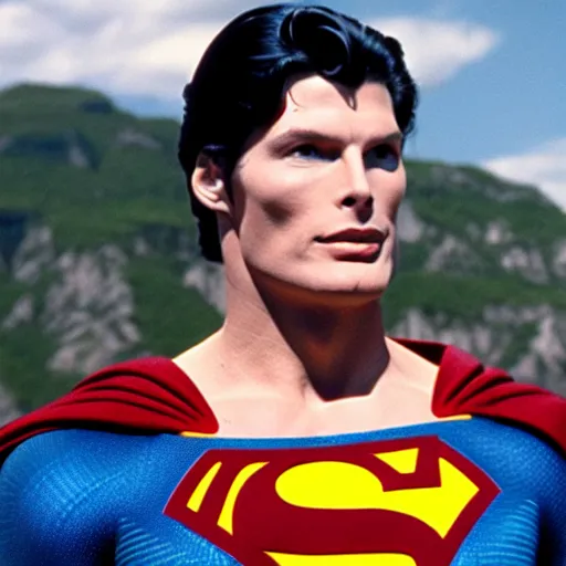 Image similar to award winning photography of christopher reeve as superman, 8 k