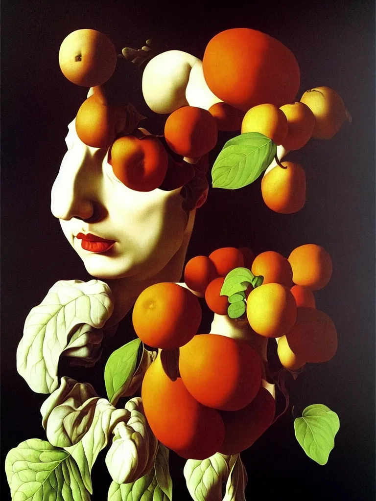 Prompt: hyperrealistic still life portrait a mind imagining itself in the form of beautiful plants, jungian archetypes, by caravaggio, surrealism, vivid colors, serene,, by rene magritte