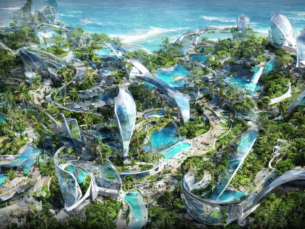 Image similar to futuristic bali island in the year 2 0 5 0, perfect faces