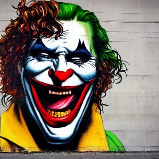 Prompt: the Joker, street art