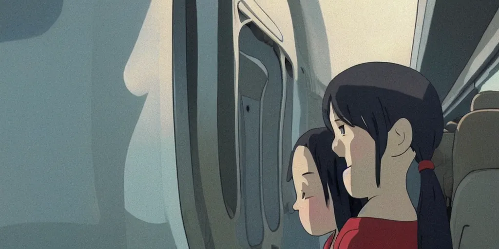 Prompt: in spirited away, train window, totally side view