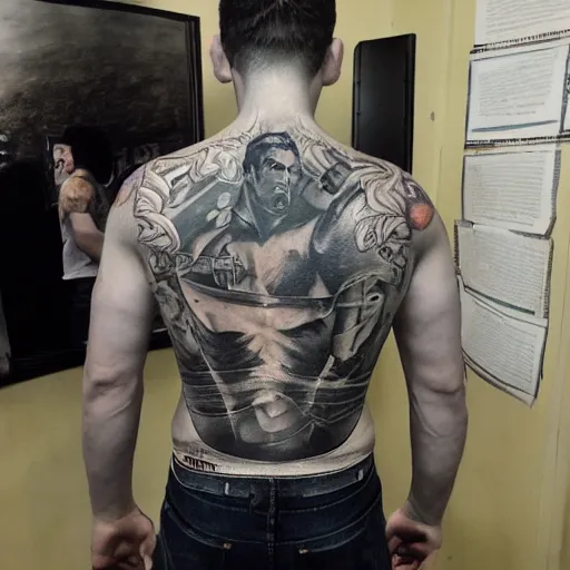 Image similar to a picture of my new back tattoo of chris redfield by tom of finland