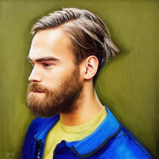 Image similar to PewDiePie with a square head, painted by Gilbert Williams