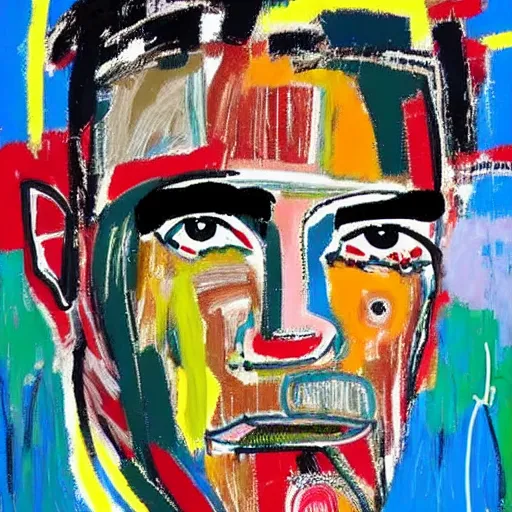 Image similar to george clooney portrait by jean - michel basquiat