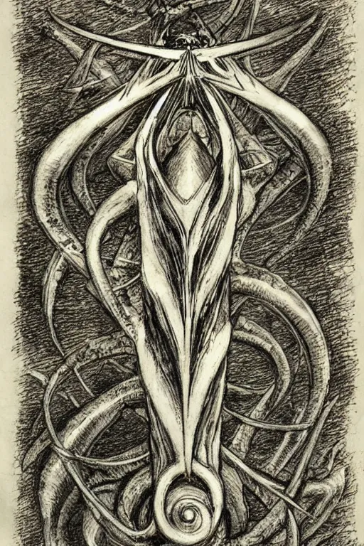 Image similar to manuscript warhammer 4 0 k giant squid book | sigil, incantation, diagram, academic art, page 2 3 | by alan lee