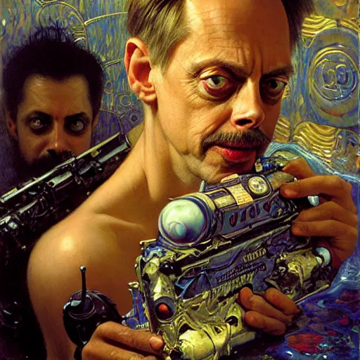 Image similar to portrait of steve buscemi in a bath tub. shadowrun furaffiniy cyberpunk fantasy highly detailed painting by gaston bussiere craig mullins jc leyendecker gustav klimt artgerm greg rutkowski john berkey, bergey, craig mullins, ruan jia, raymond swanland, jeremy mann, tom lovell, alex malveda