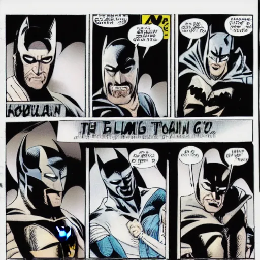 Prompt: george carlin as batman, marvel comic art