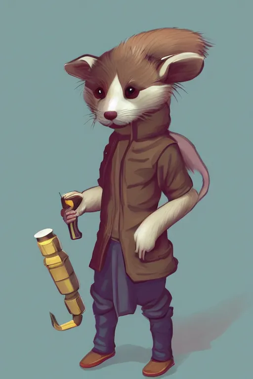 Image similar to Isometric Vaporware version of a cute ferret with a saber concept art, Artstation