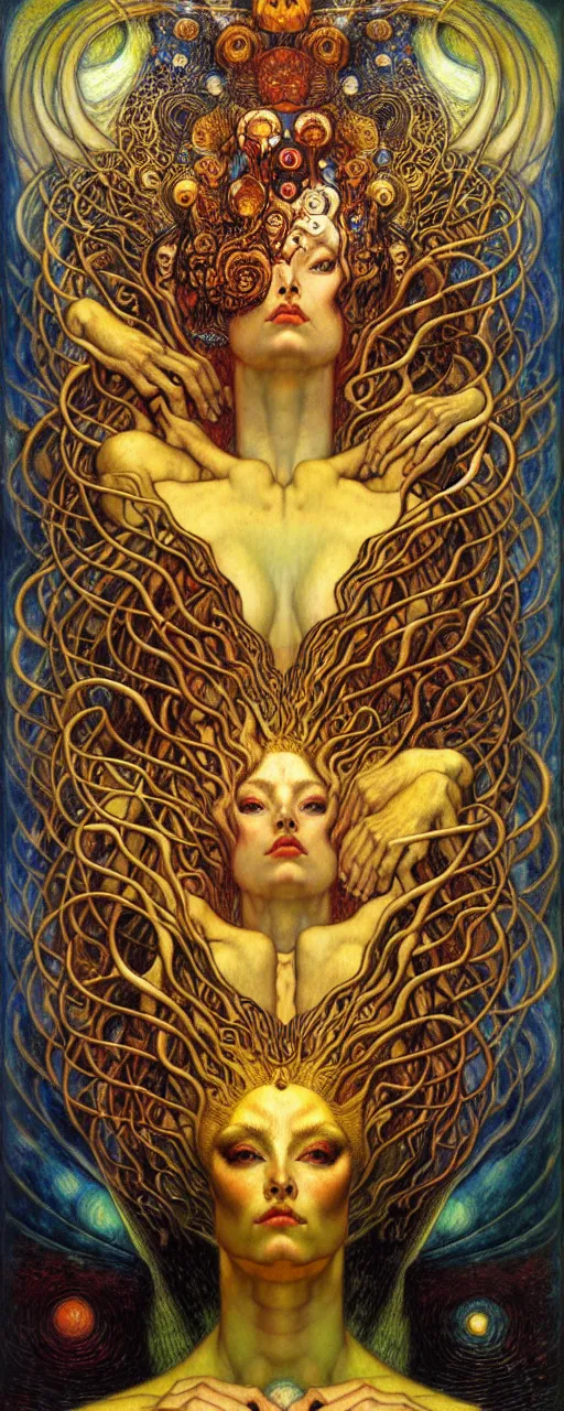 Image similar to Divine Chaos Engine by Karol Bak, Jean Delville, William Blake, Gustav Klimt, and Vincent Van Gogh, symbolist, visionary