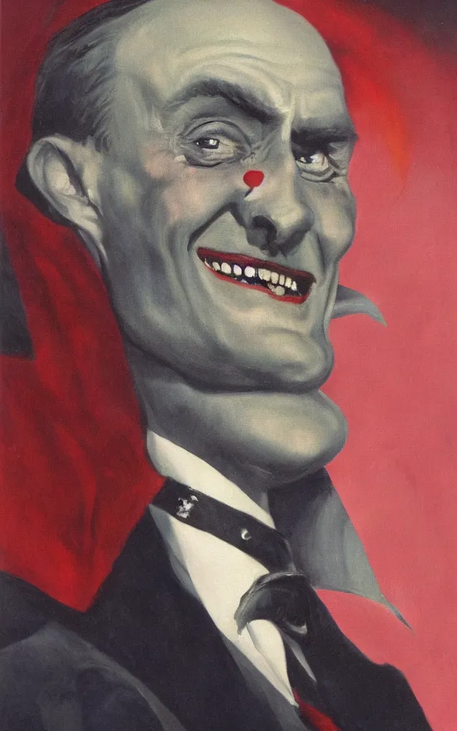 Prompt: portrait of conrad veidt the man who laughs wide grin, award winning oil painting, sharp color palette