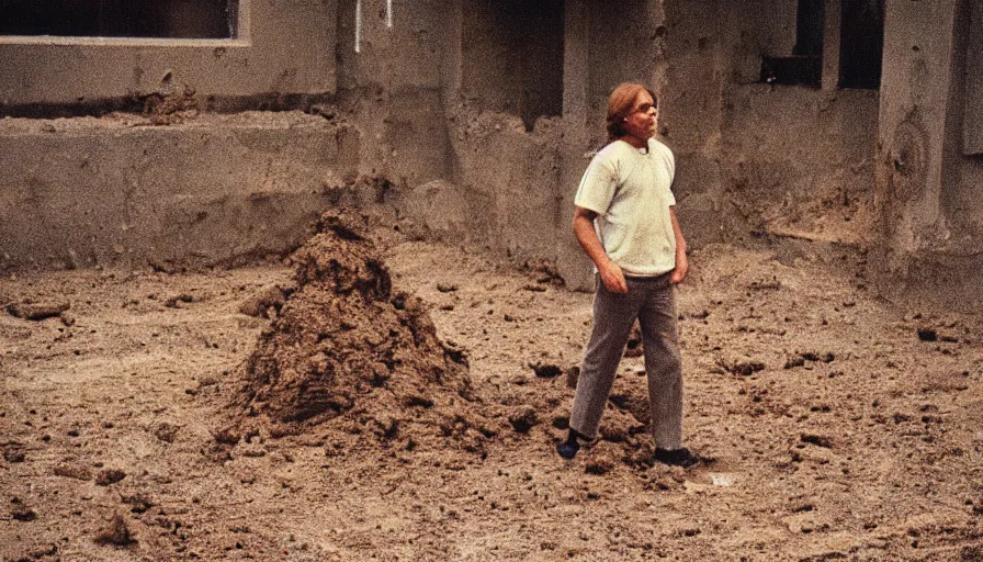 Image similar to 7 0 s movie still of a man made of dirt the hospital, cinestill 8 0 0 t 3 5 mm eastmancolor, heavy grain, high quality, high detail