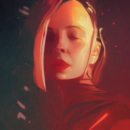 Image similar to a neo noir film still of futuristic christina hendricks, by greg rutkowski, artgerm, ross tran, conrad roset, takato yomamoto, ilya kuvshinov. 4 k, beautiful, cinematic dramatic atmosphere