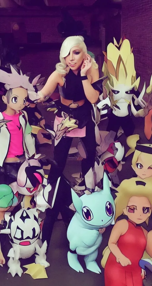 Image similar to a photo of one Lady Gaga as a Pokemon Gym Leader