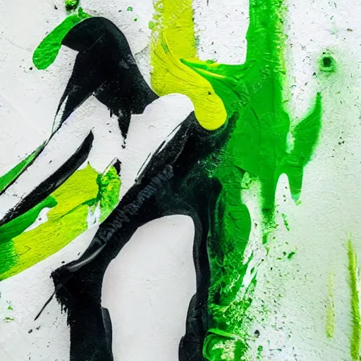 Prompt: dripping different shades of green paint across the abstract figure , heroic pose ,realistic , high detail, on a white background