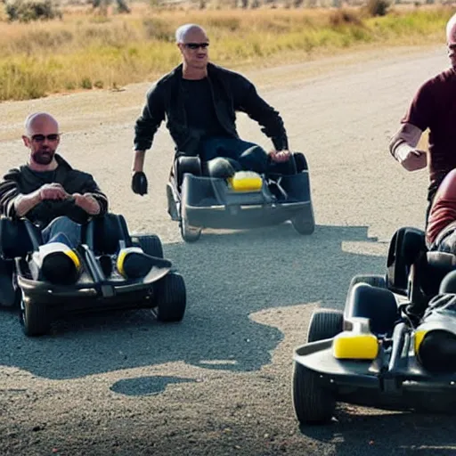Prompt: Breaking Bad cast go-karting on a track