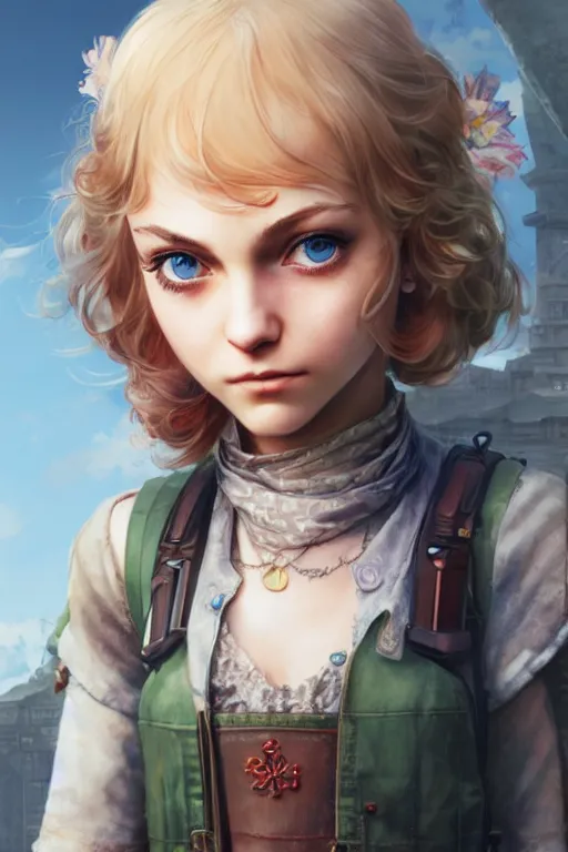 Prompt: character portrait of Annasophia Robb with gorgeous detailed eyes, color page, tankoban, 4 k, tone mapping, doll, akihiko yoshida, james jean andrei riabovitchev marc simonetti, yoshitaka amano, willowy frame,