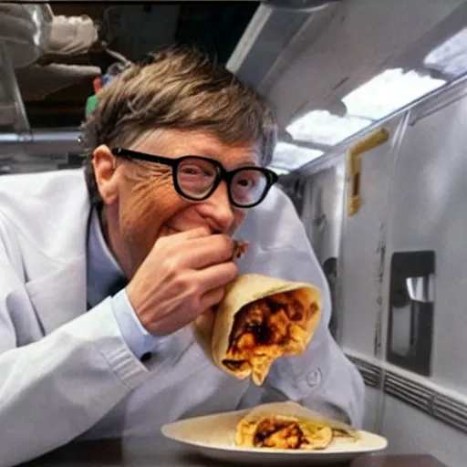 Prompt: Bill Gates eating burritos in outer space. Award winning photograph. Trending on reddit
