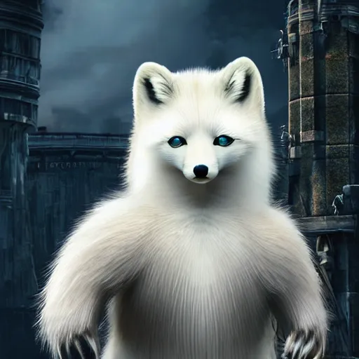 Prompt: studio quality advertising photo depicting an anthropomorphic arctic fox furry as a character in Final Fantasy