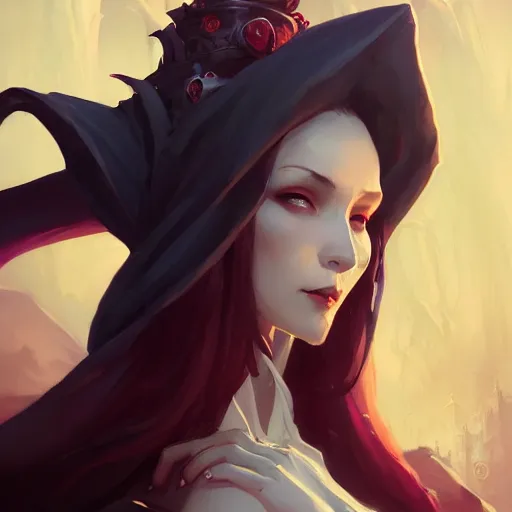 Image similar to a portrait of a beautiful bride of dracula, concept art by pete mohrbacher and wlop and artgerm and guweiz and ilya kuvshinov, digital art, highly detailed, intricate, sci - fi, sharp focus, trending on artstation hq, deviantart, unreal engine 5, 4 k uhd image