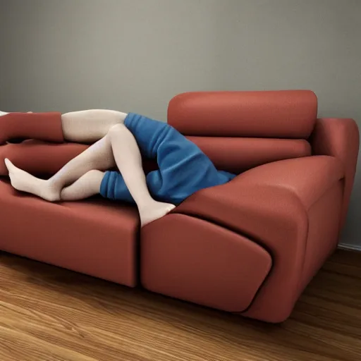 Image similar to person reclined on a piece of furniture, photorealistic, 8k