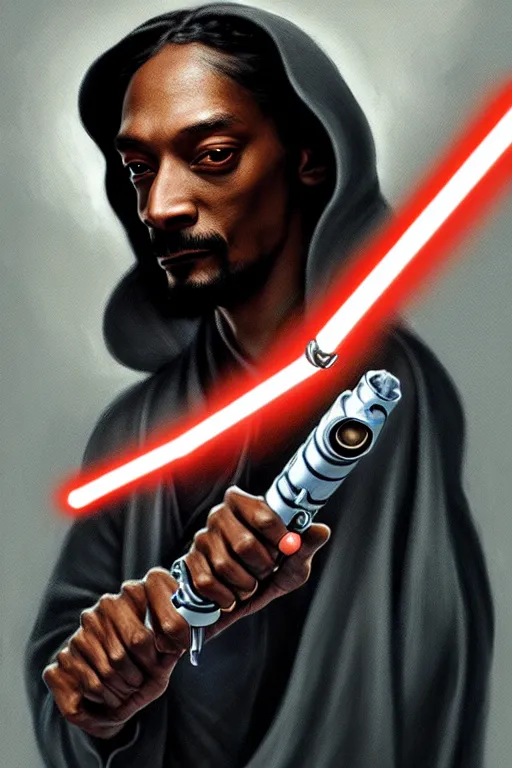 Image similar to breathtaking detailed concept art painting of a jedi snoop dogg holding a lightsaber, by hsiao - ron cheng, exquisite detail, extremely moody lighting, 8 k