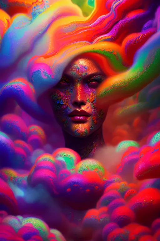 Prompt: colorful liquid smoke and clouds forming detailed faces, extremely colorful psychedelic experience, dmt, psilocybin, lsd, intricate, elegant, highly detailed, digital painting, artstation, smooth, sharp focus, illustration, art by krenz cushart, hana yata, octane render, unreal engine, 8 k