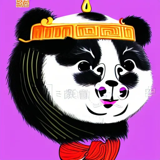 Image similar to a high detaild character design of a cute panda with a chinese lion dance head, chinese style, trend, illustration,