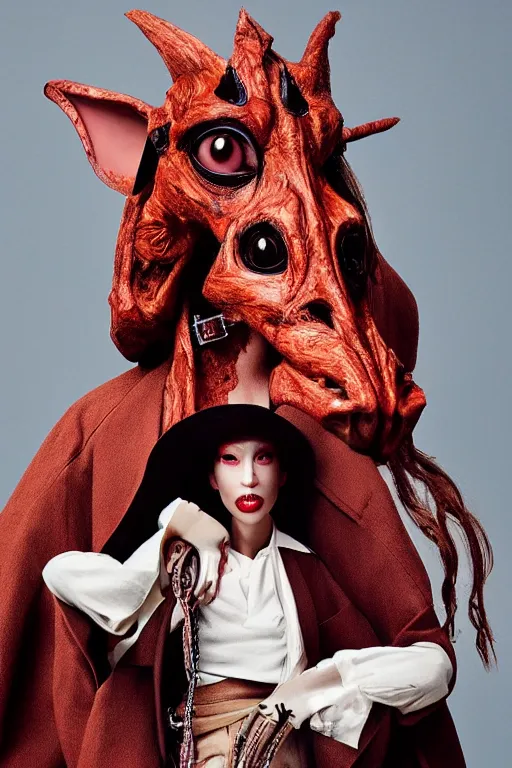 Image similar to comme des garcons campaign featuring jar jar binks as a female cowgirl, long eyeslashes, huge juicy lips, big seductive eyes, unprocessed colors, # nofilter, realistic vfx simulation