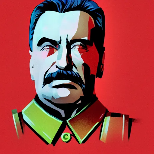 Image similar to cyberpunk joseph stalin as the leader of a futuristic communist society, cybernetics, sharp lines, digital, artstation, colored in