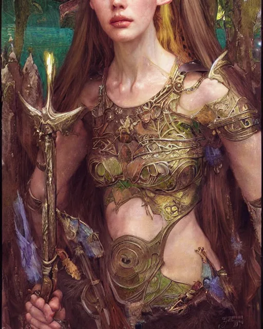 Image similar to a beautiful elf queen, oil painting, by Edgar Maxence, James Gurney, Ross Tran and Michael Whelan