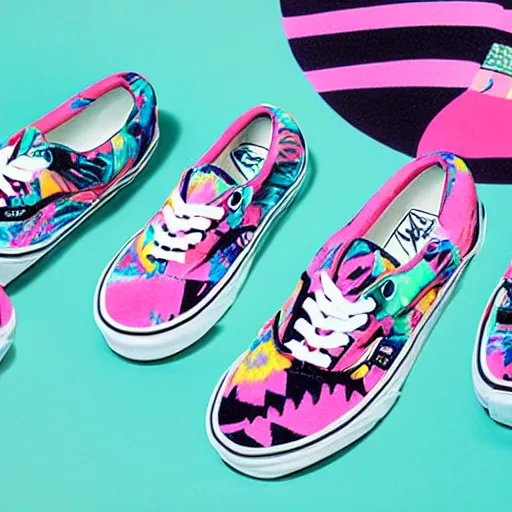 vans shoes inspired by vaporwave, advertising | Stable Diffusion | OpenArt