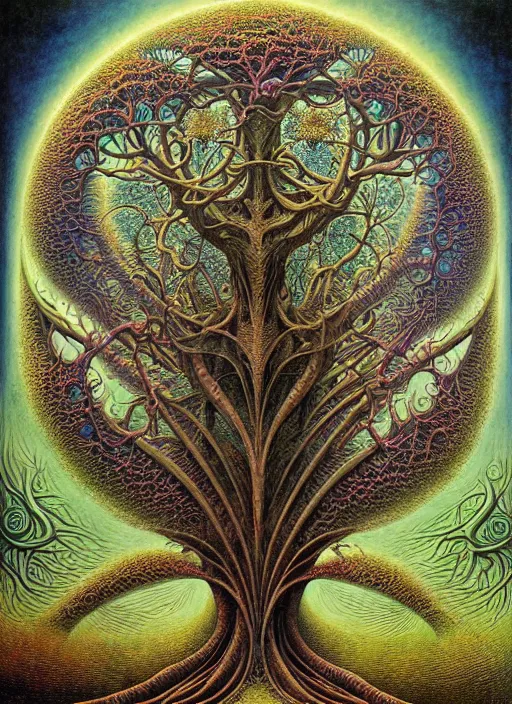 Image similar to tree of life by roger dean and andrew ferez, art forms of nature by ernst haeckel, divine chaos engine, symbolist, visionary, art nouveau, botanical fractal structures, organic, detailed, realistic, surreality