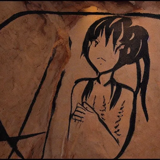 Prompt: a cave painting in the style of anime