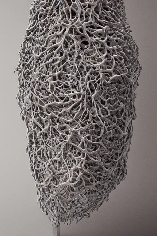 Prompt: geometric biological structure made of skin and hair, intricate, elegant, highly detailed, hyper - realist sculpture