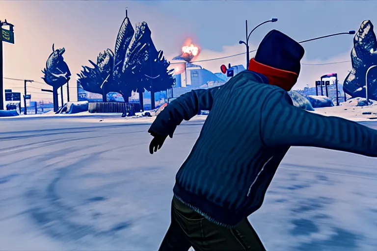 Image similar to An ice mage wreaking havoc in GTA 5