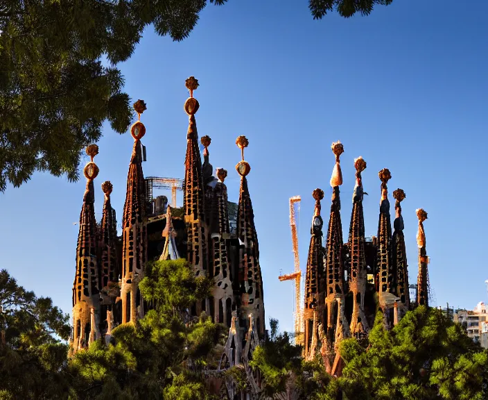 Prompt: 4 k hd, high detail photograph of la sagrada familia from the distance, shot with sigma f / 4. 2, 2 5 0 mm sharp lens, wide shot, volumetric lighting, high level texture render