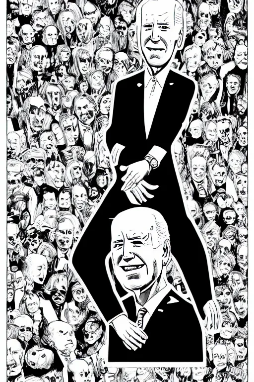 Image similar to Joe Biden full body portrait, body horror, black and white Illustration by Junji Ito