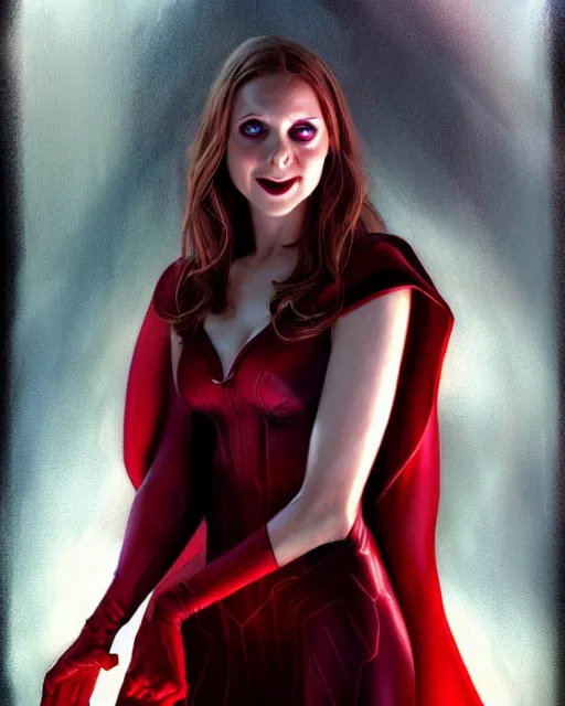 Prompt: Scarlet witch marvel, Sarah Michelle Gellar, evil smile, spells magic, realistic character concept, full body, scary pose, comic book, illustration, slender symmetrical face and body, cinematic lighting, high resolution, Charlie Bowater, Norman Rockwell, symmetrical eyes, single face, insanely detailed and intricate, beautiful