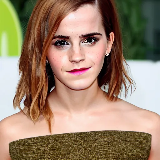 Prompt: portrait photograph of emma watson with an avocado dress