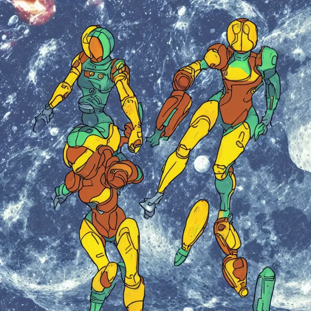 Image similar to Samus Aran walking on the moon