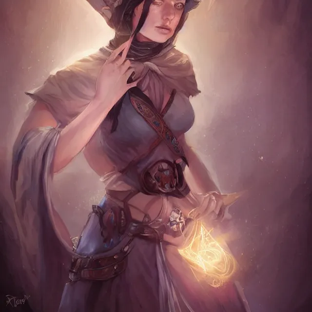 Image similar to Female Cleric with kerchief covering her ears, casting a glowing spell. Blue eyes, black hair, porcelain skin, full lips, high slanted cheekbones. Fantasy art, elegant, highly detailed, dramatic lighting, illustration, award winning on artstation, D&D, Dungeons and Dragons, roleplaying.