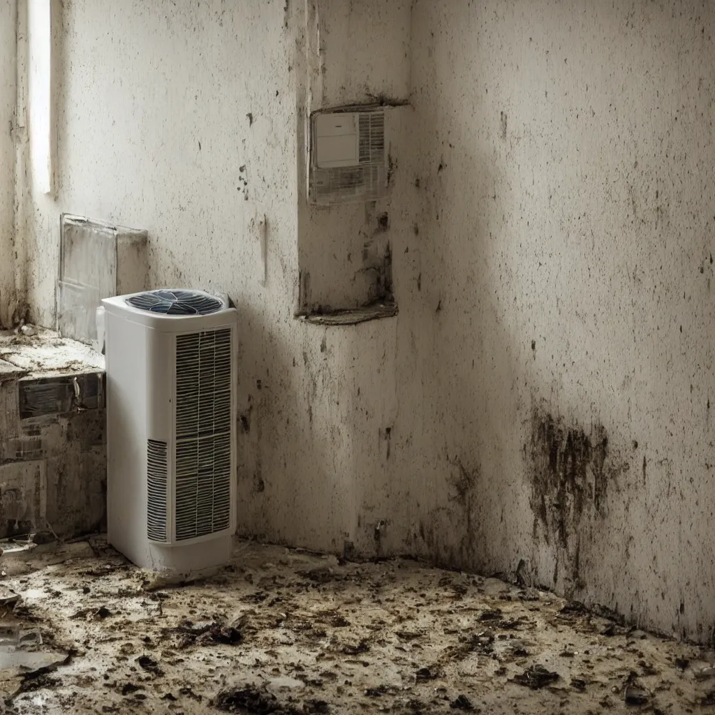 Prompt: an air conditioner above a window in a teenager's room flooding dirty water, blurred, faded, depth of field, sunny, ultra realistic, very detailed, by nadav kander, 8 k hyper realistic detailed cinematic still