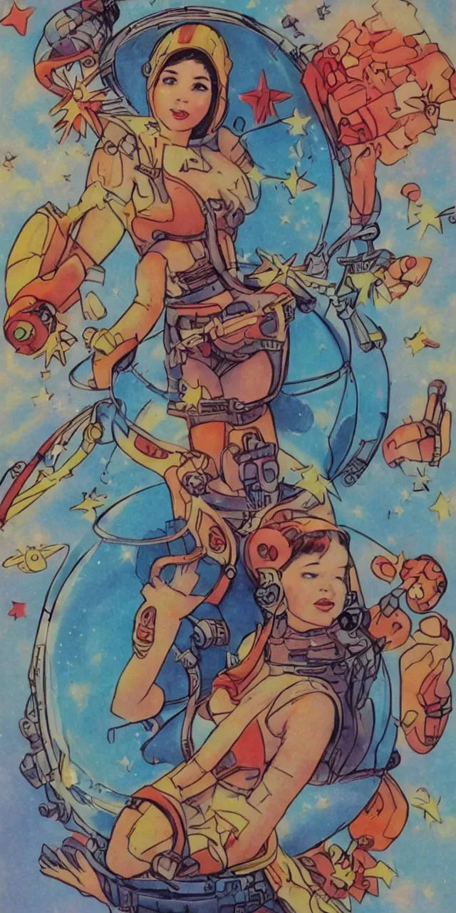 Image similar to retro space girl fairy cosmonaut