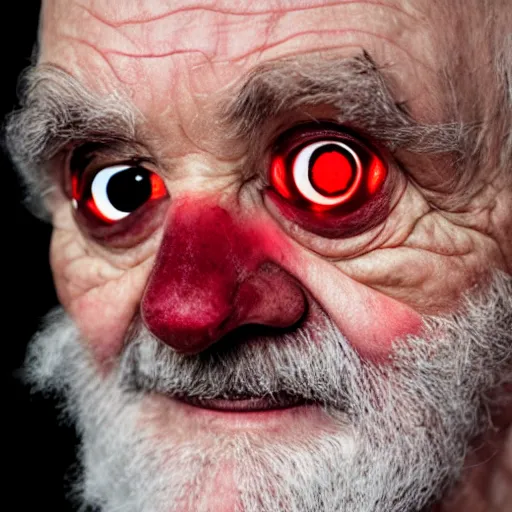 Image similar to an old man with glowing red eyes
