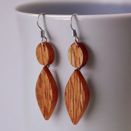 Prompt: laser cut wood earrings, designs, trippy