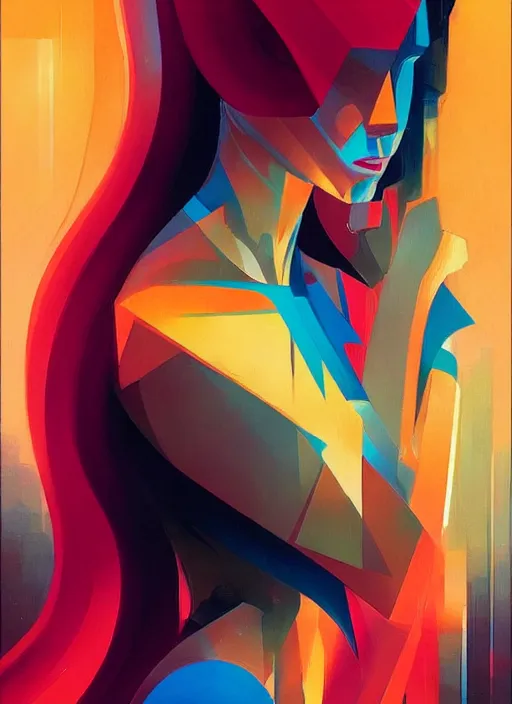 Prompt: a cubo - futurism portrait of a woman with very long legs vibrant color scheme, highly detailed, in the style of romanticism, cinematic, artstation, moebius, greg rutkowski