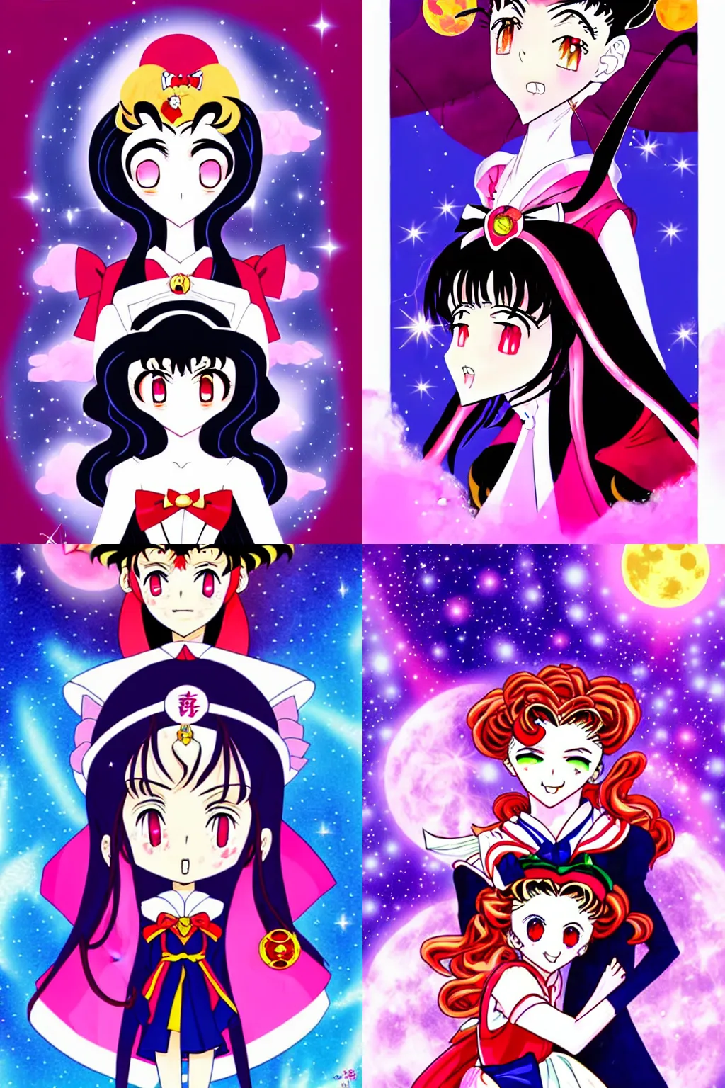 Prompt: shoujo dracula from space, sailor moon, clamp style, cute, colourful, soft lighting,