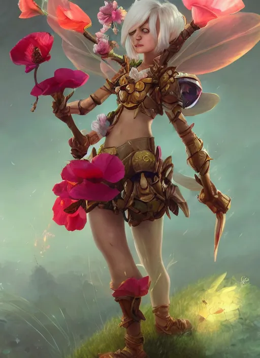 Image similar to poppy the fairy defender, from league of legends, au naturel, hyper detailed, digital art, trending in artstation, cinematic lighting, studio quality, smooth render, unreal engine 5 rendered, octane rendered, art style by klimt and nixeu and ian sprigger and wlop and krenz cushart
